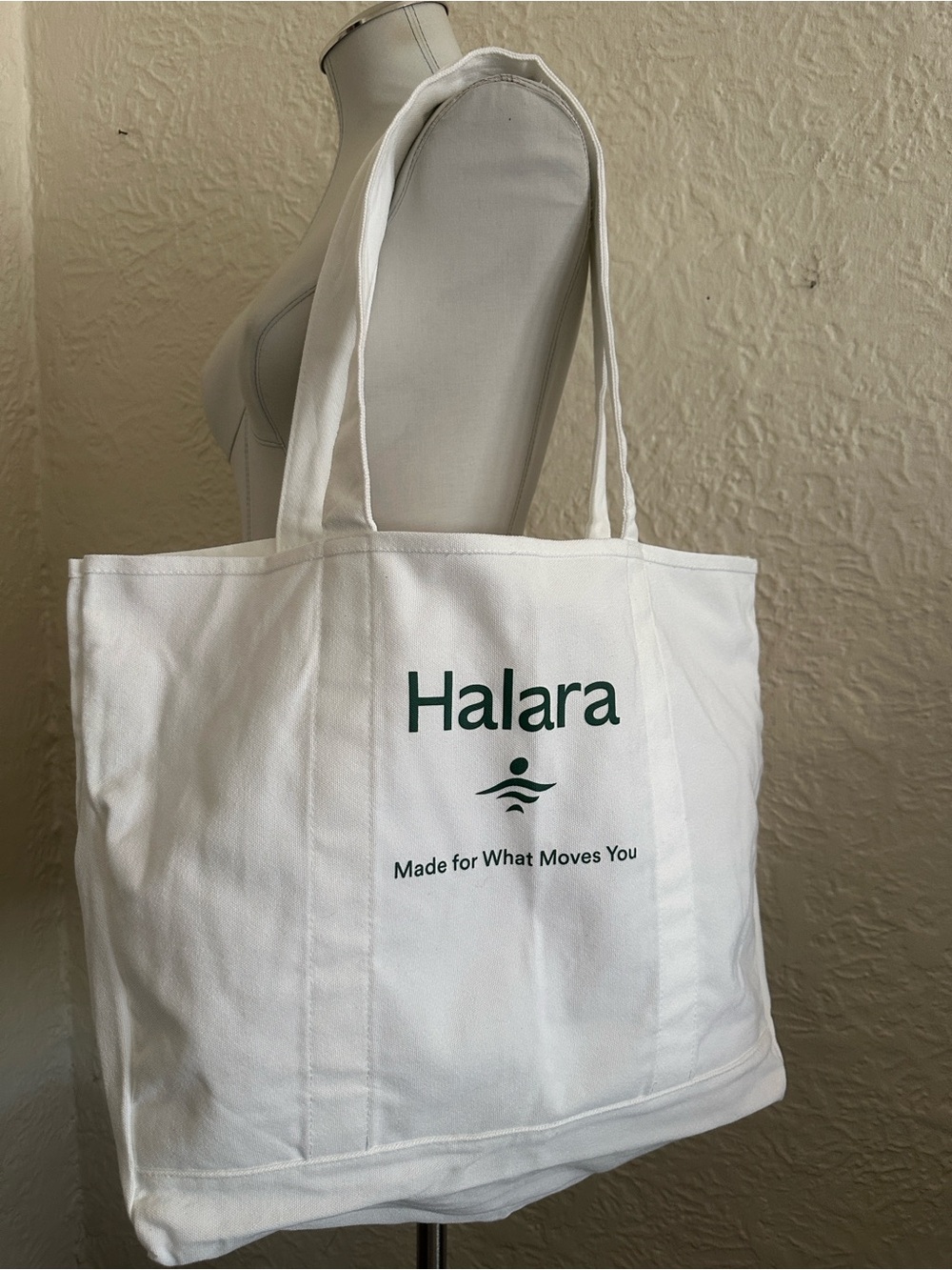Halara White Tote Bag Green Logo Reversible NWT